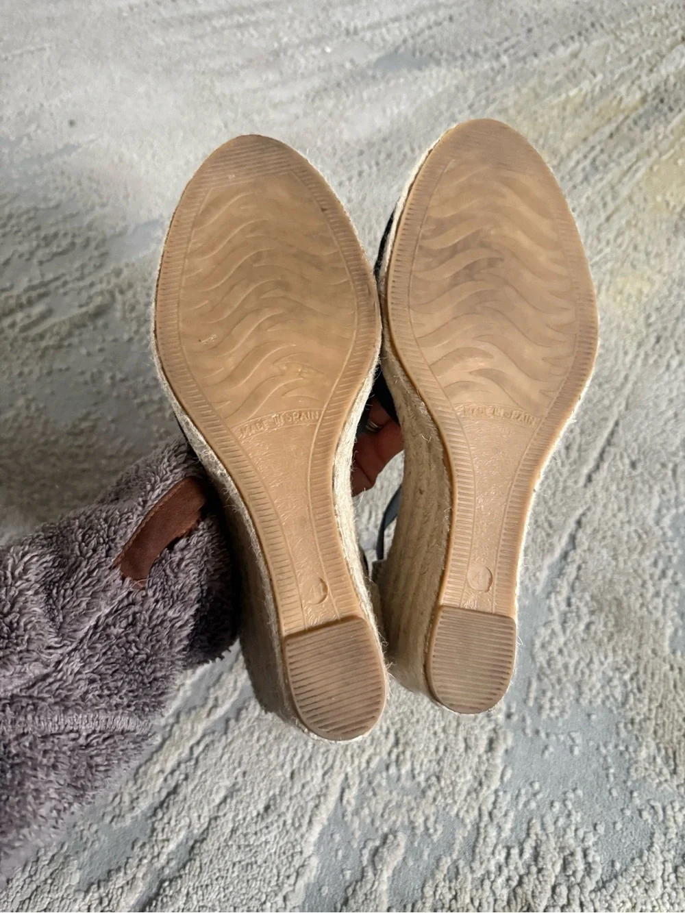 Paseart Spain Black Suede Espadrille Wedge closed toe stretchy strap 41 / 8